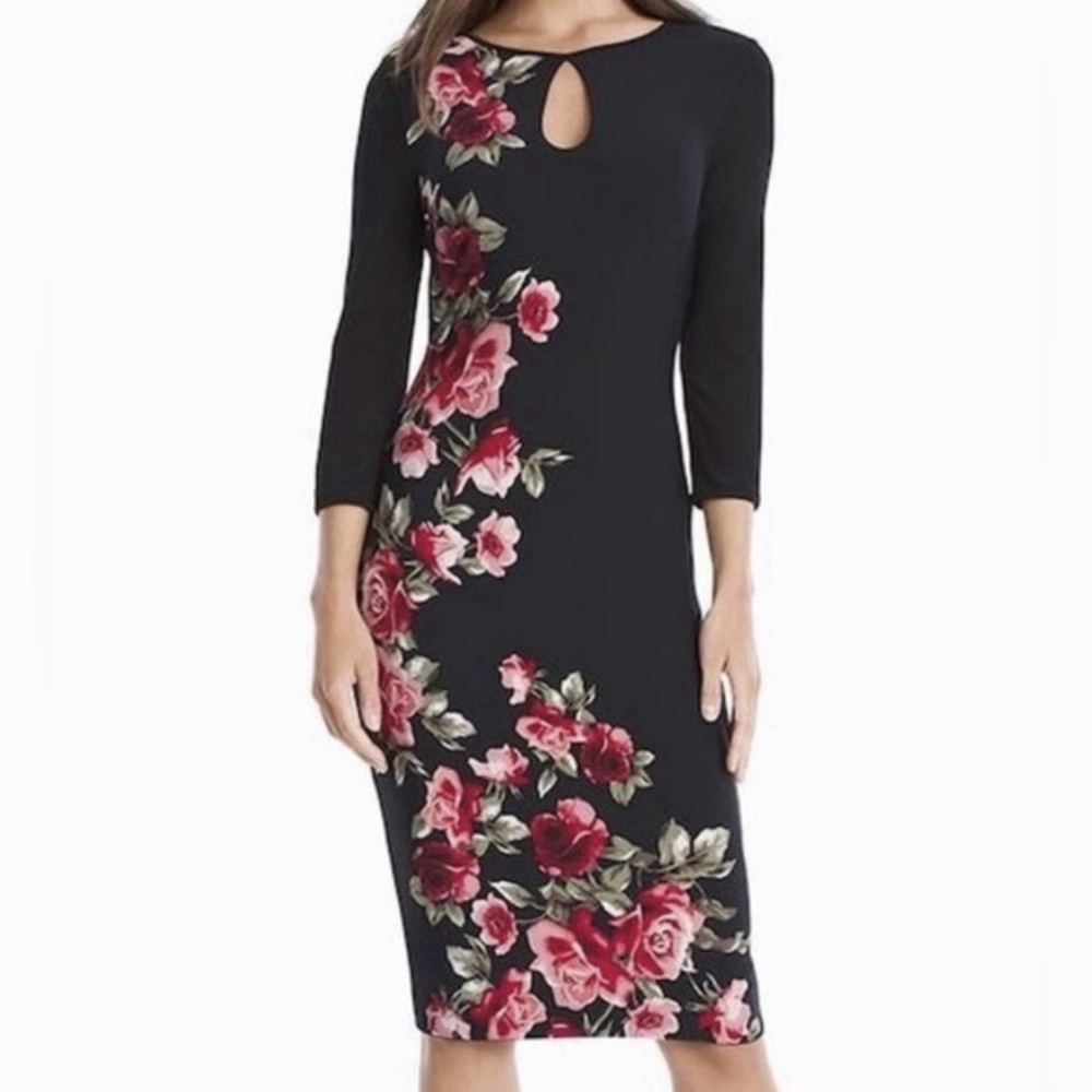 White House Black Market REVERSIBLE Black and Pink Floral Dress